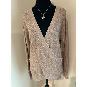 Express Womens Knit Wrap Front Long Sleeve Sweater Top Pink Beige Marled Size S